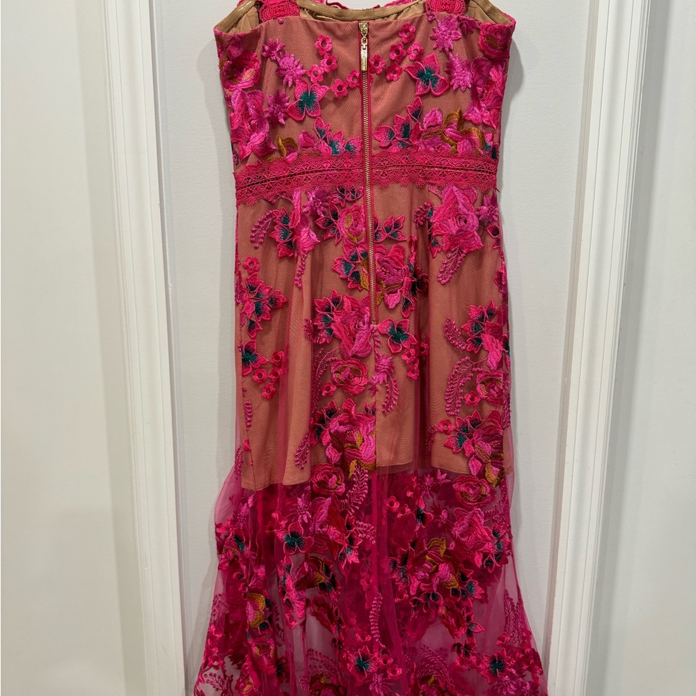 Bronx and Banco Hot Pink Floral Lace Overlay Dress - Picture 8 of 13